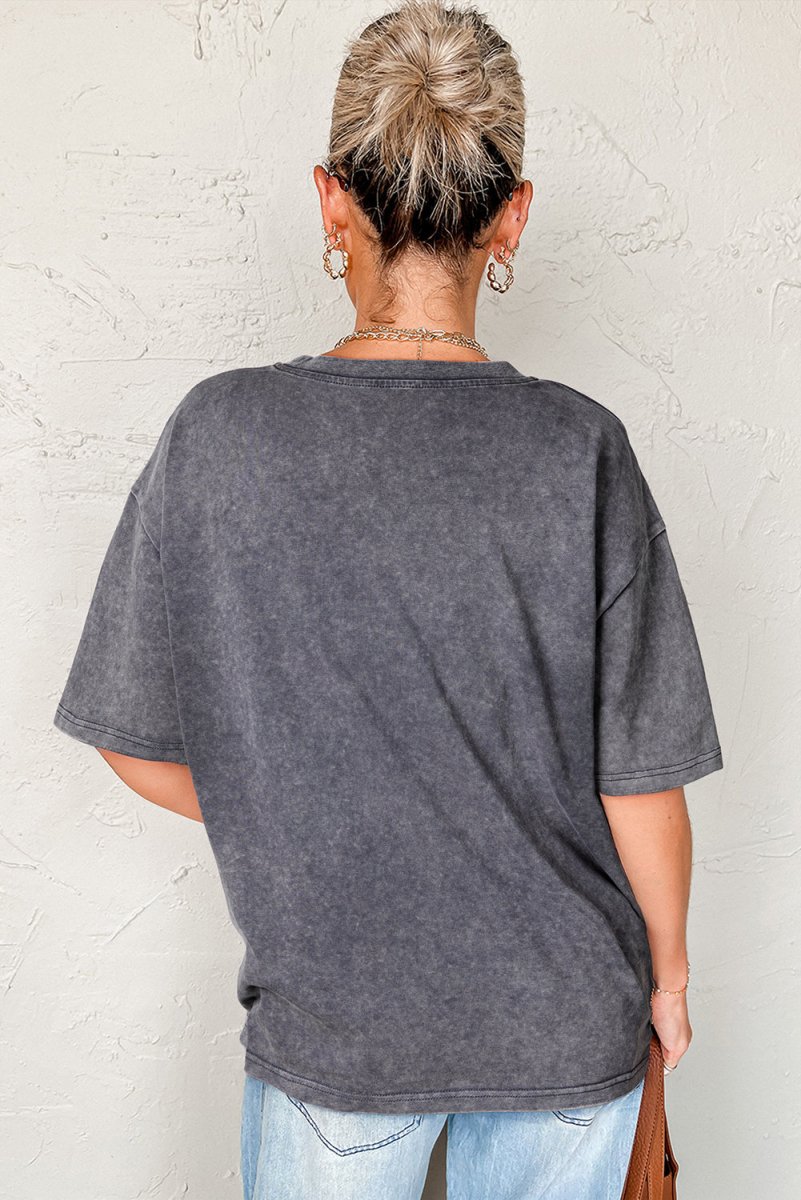 Medium Grey TEXAS Steer Head Graphic Mineral Wash T Shirt - Love Salve